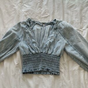 Free People Light Acid Washed Jean Top (light blue) Size: Small